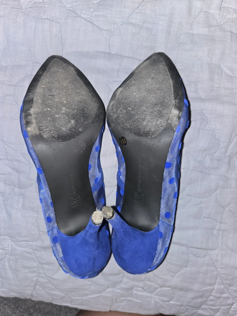 INC International Concepts Royal Blue Polka Dot Mesh Pointed Heels